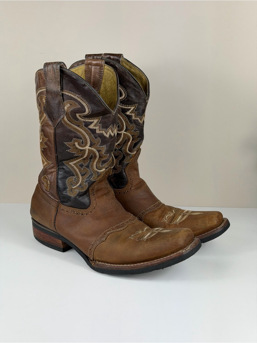 Qako Men's Genuine Leather Western Cowboy Boots Square Toe Size 9